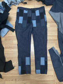 Denim pants made from scraps